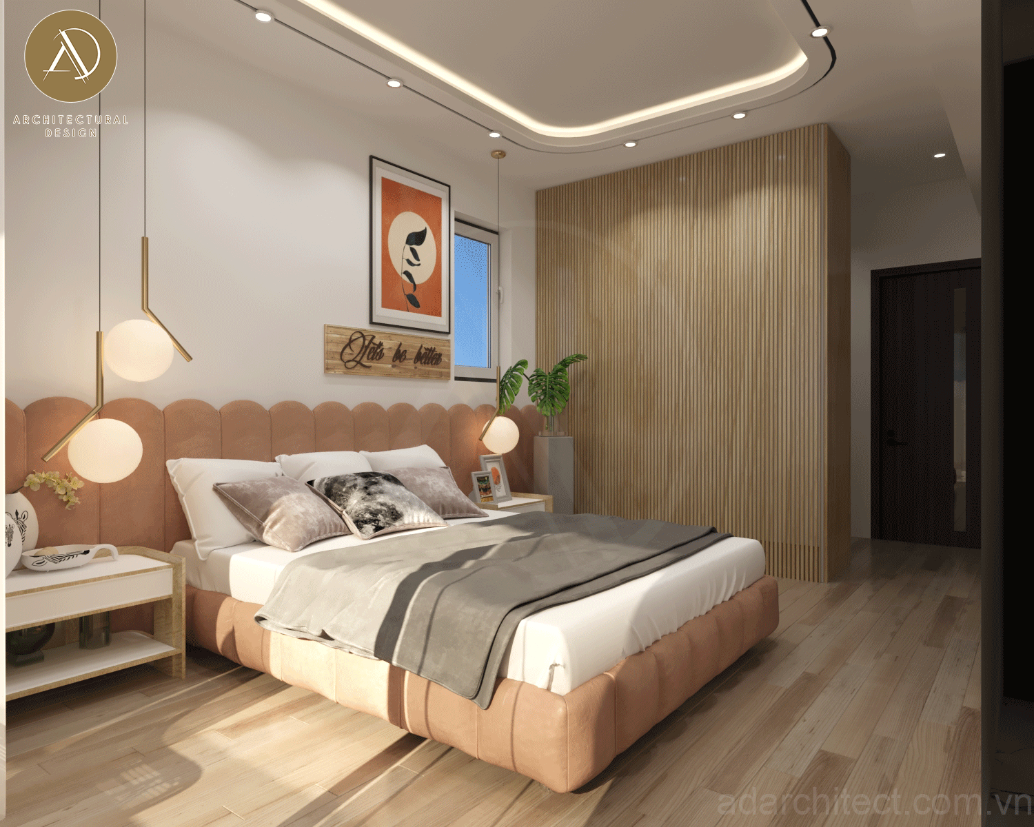trần thạch cao cho phòng ngủ có đèn led sang trọng, hiện đại cho căn hộ chung cư 90m2