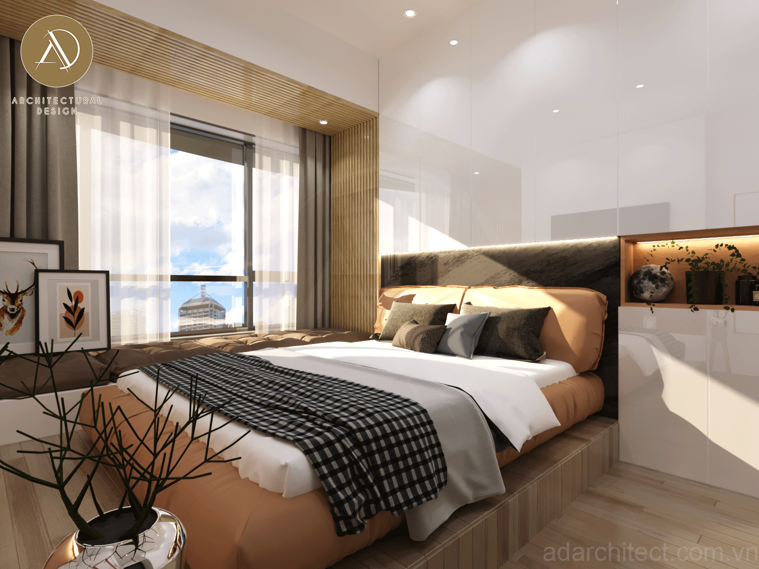 thiết kế phòng ngủ tối giản có cửa sổ thoáng mát, đón ánh sáng tự nhiên tốt 