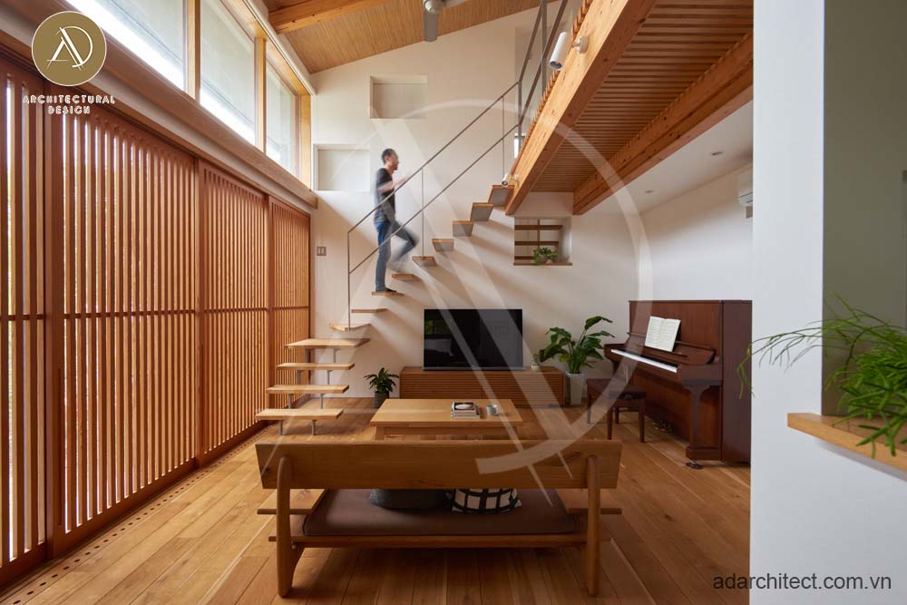 Tất cả nội thất trong mẫu nhà 2 tầng rộng 4m dài 20m đều được sử dụng gỗ tự nhiên