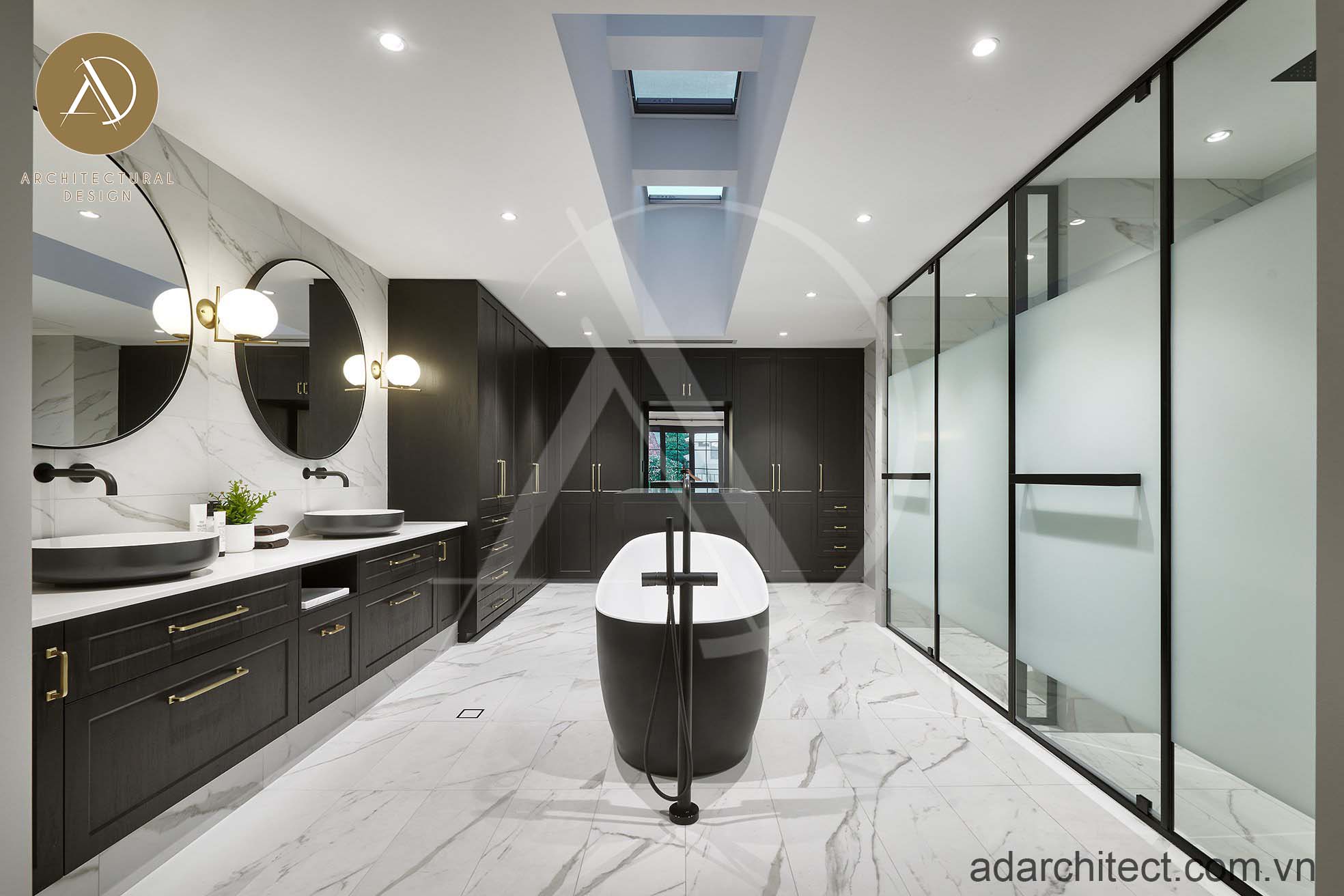 Thiết kế nhà mặt tiền 9m: Đi lại dễ dàng khi đặt bồn tắm nằm ở giữa