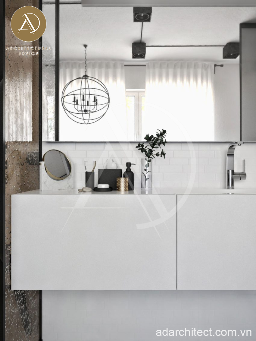 Thiết kế nội thất nhà phố đẹp: Gương lớn thuận tiện cho việc vệ sinh cá nhân