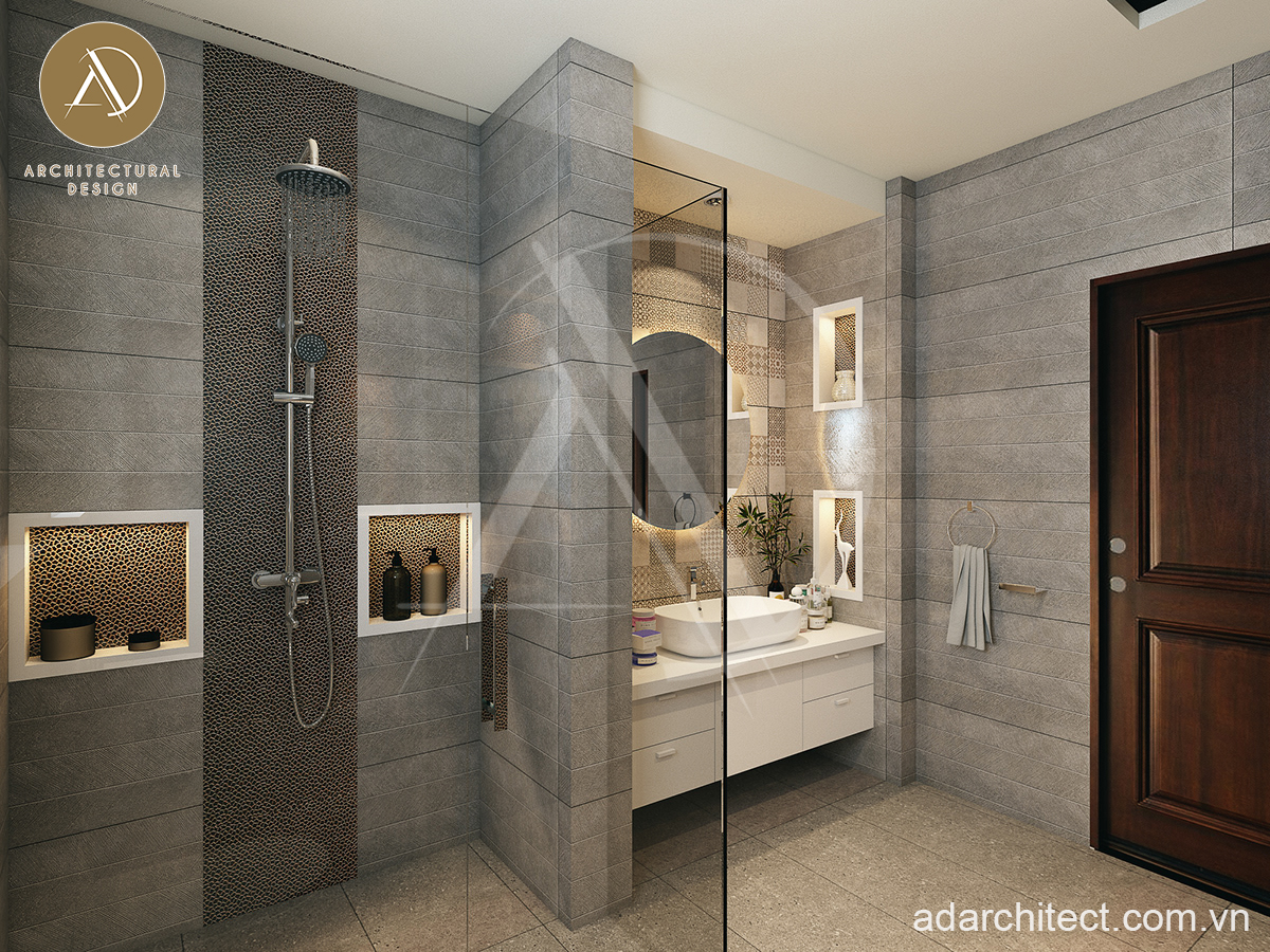 Thiết kế nội thất nhà phố đẹp: Vách kính tắm cách âm tốt