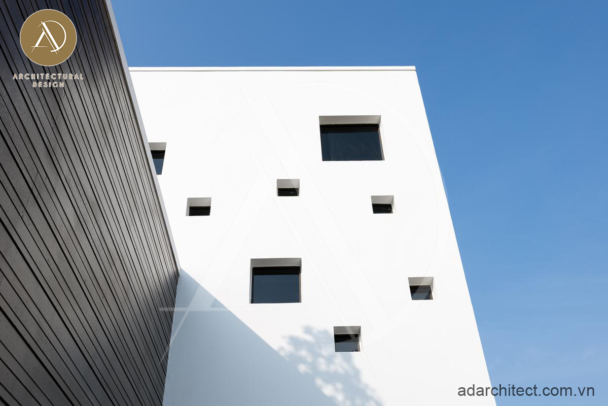 Thiết kế nhà 3 tầng 8x10m: Độc đáo với những ô cửa kính vuông to nhỏ