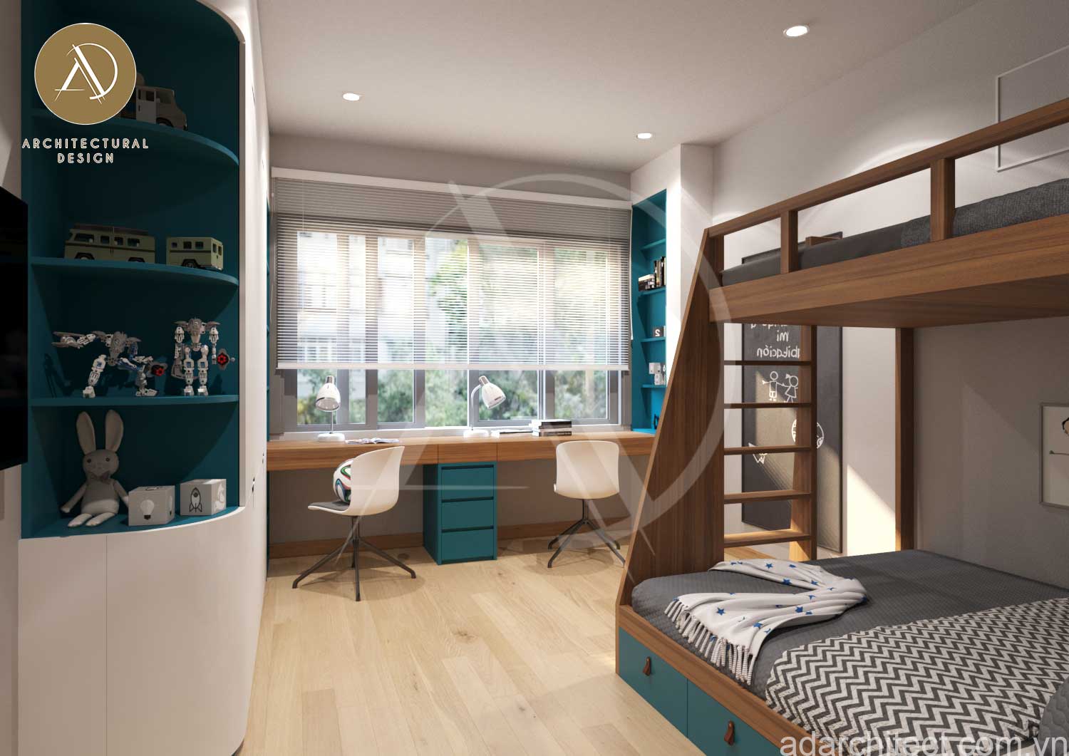 mẫu nhà ống 3 phòng ngủ: Việc học tập sẽ được thoải mái hơn khi thiết kế cửa sổ lớn
