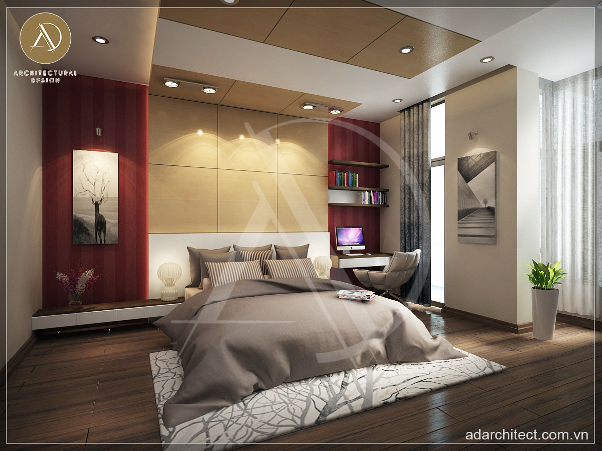 thiết kế nhà diện tích 8x10m: Phòng ngủ master thiết kế dành cho vợ chồng chị Nguyệt