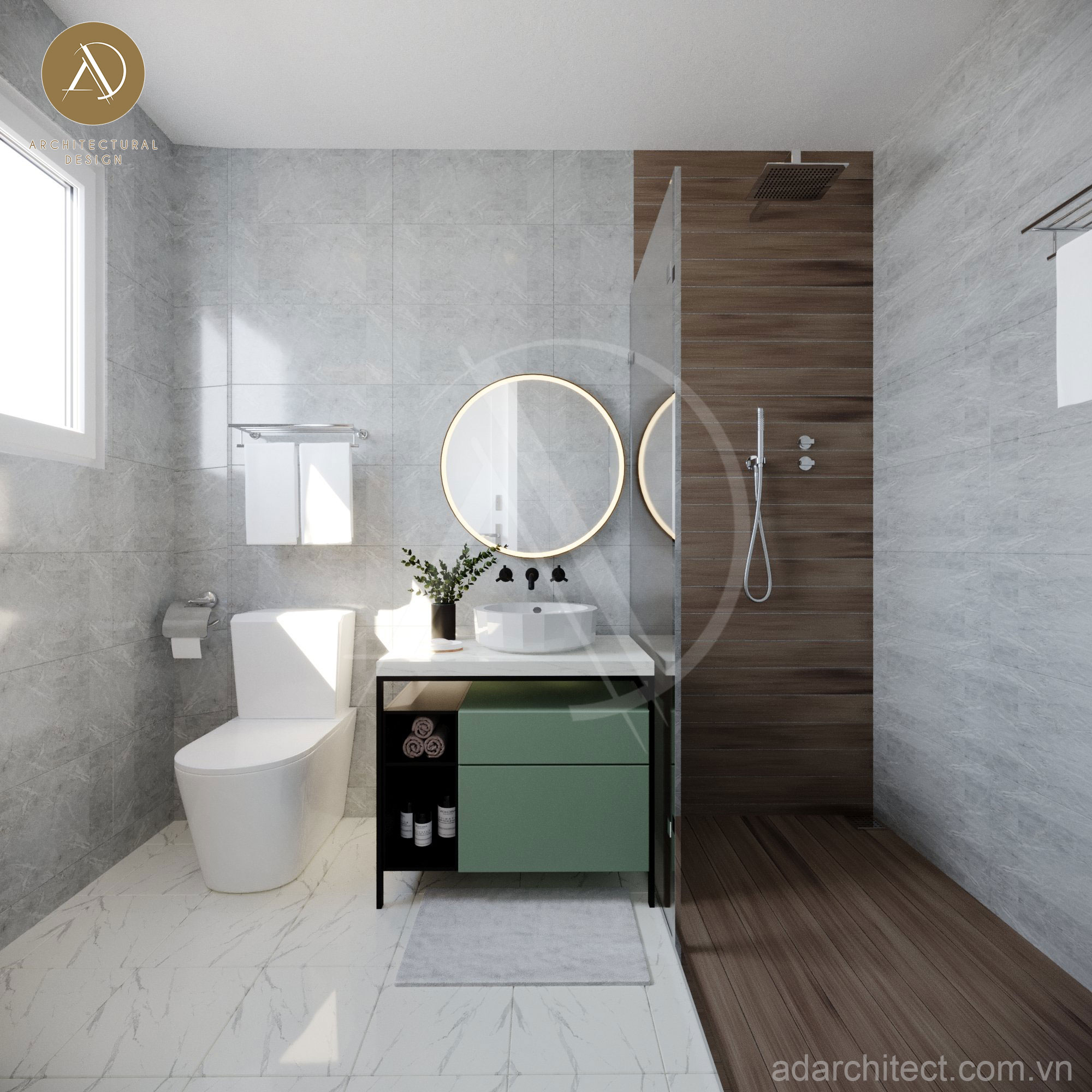 thiết kế homestay đẹp: wc trong phòng ngủ