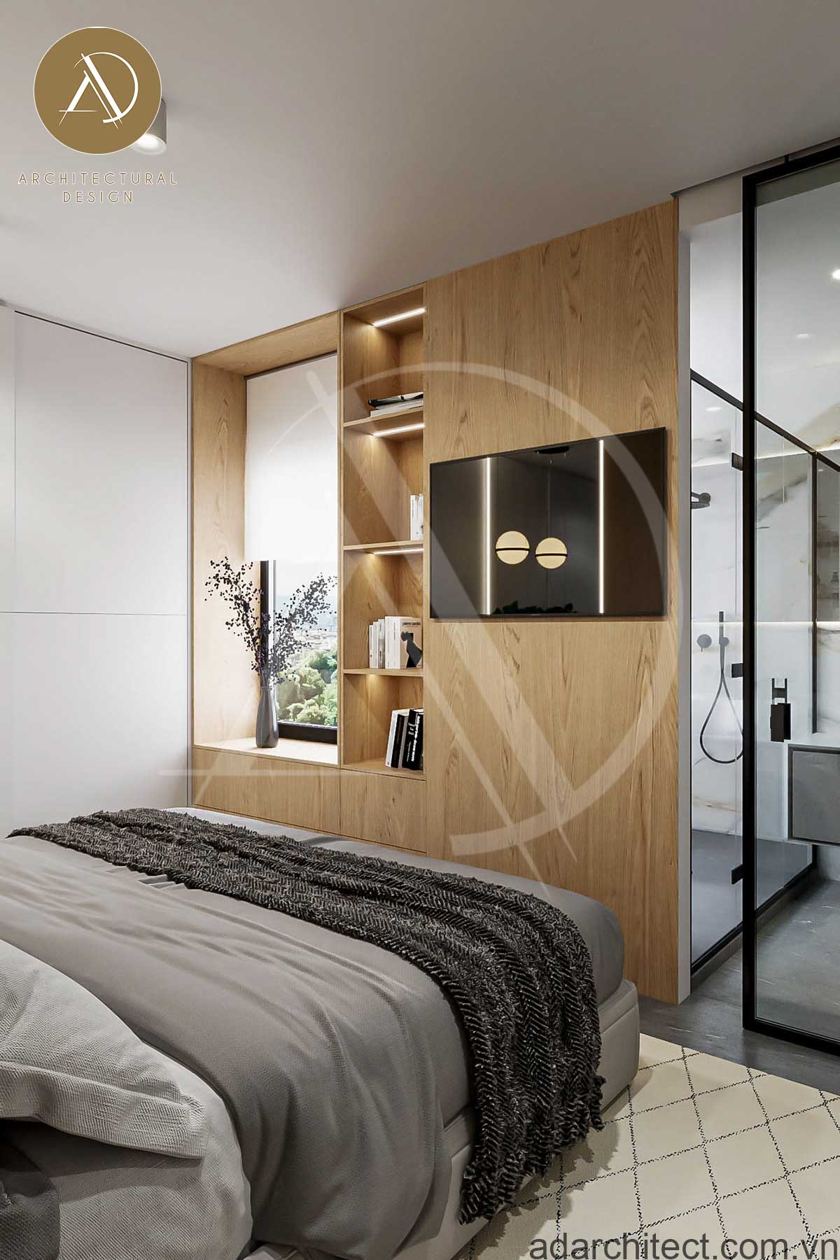 biệt thự 1 tầng 4 phòng ngủ: Nhà tắm thiết kế tiện lợi khi được đặt trong phòng ngủ