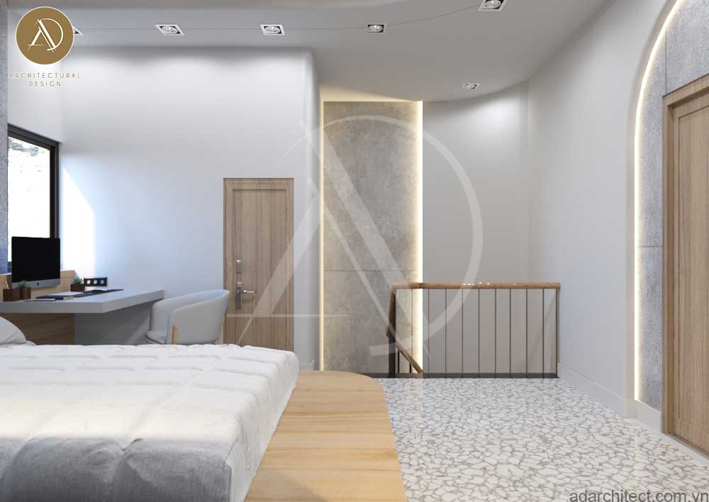 nhà 2 tầng 3 phòng ngủ 5x20m: Sàn lát gạch vân đá tự nhiên cao cấp sang trọng và hiện đại