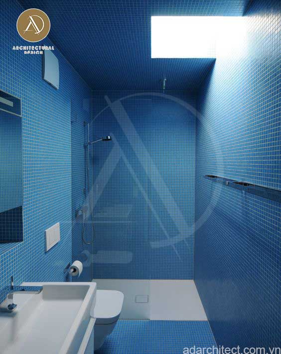 thiết kế nhà vệ sinh: Màu xanh dương cá tính luôn được khắc họa của biển nước, mây trời