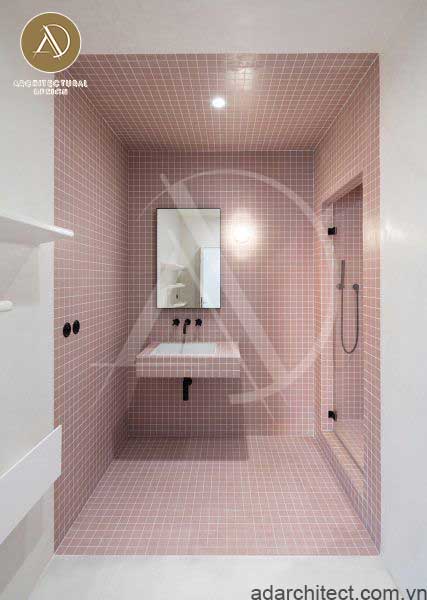 thiết kế nhà vệ sinh: Màu hồng nhẹ nhàng cho nhà vệ sinh phù hợp với các bạn nữ