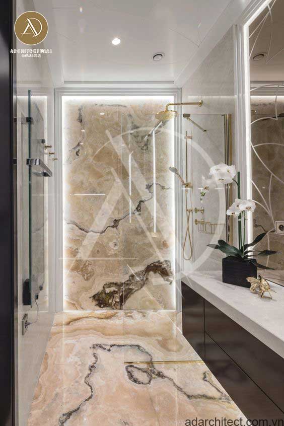 Thiết kế nội thất phòng tắm: sử dụng đá hoa cương sang trọng 