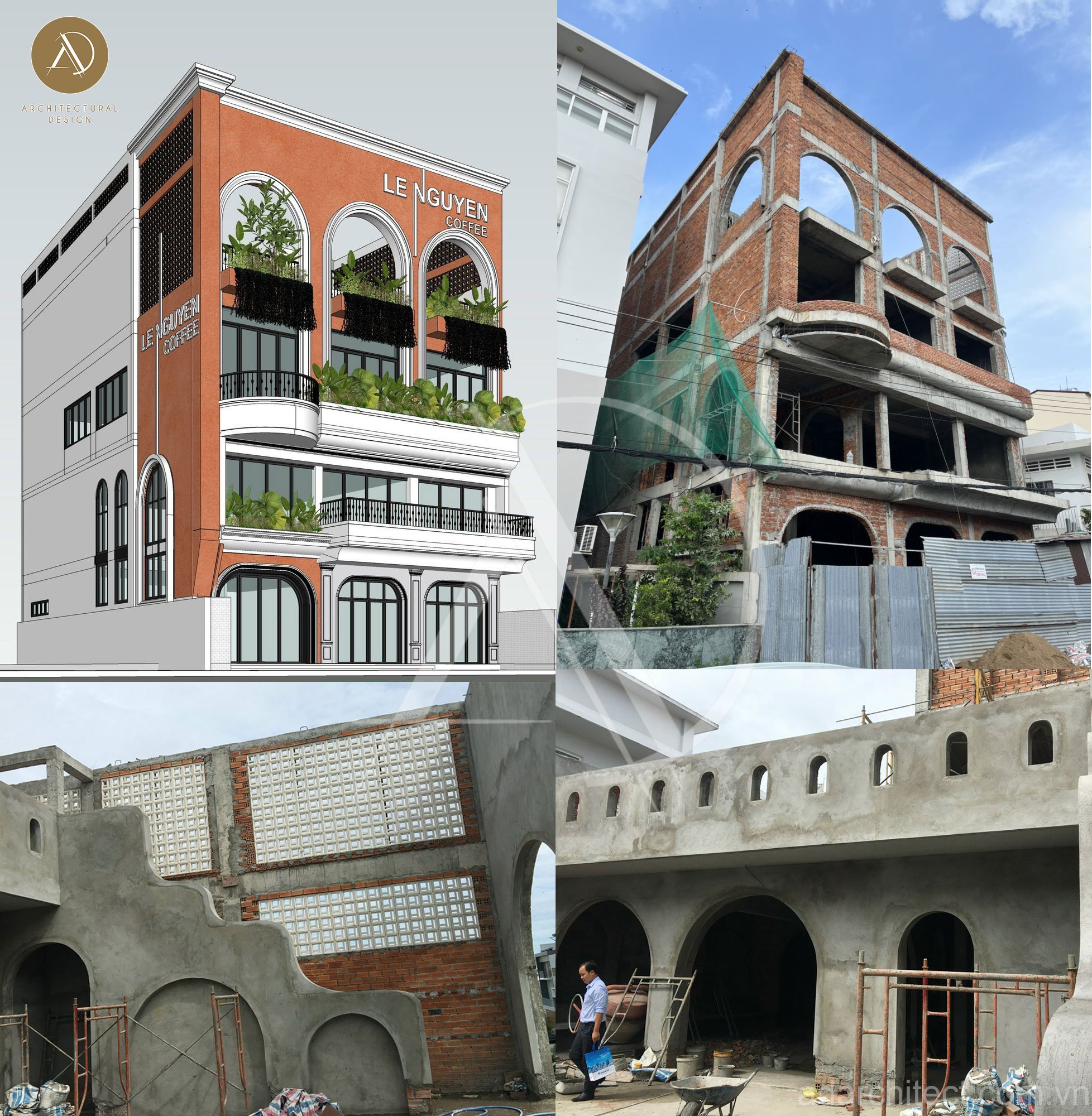 thi công thực tế nhà phố 3 tầng kết hợp mô hình kinh doanh giống với phối cảnh 3D 