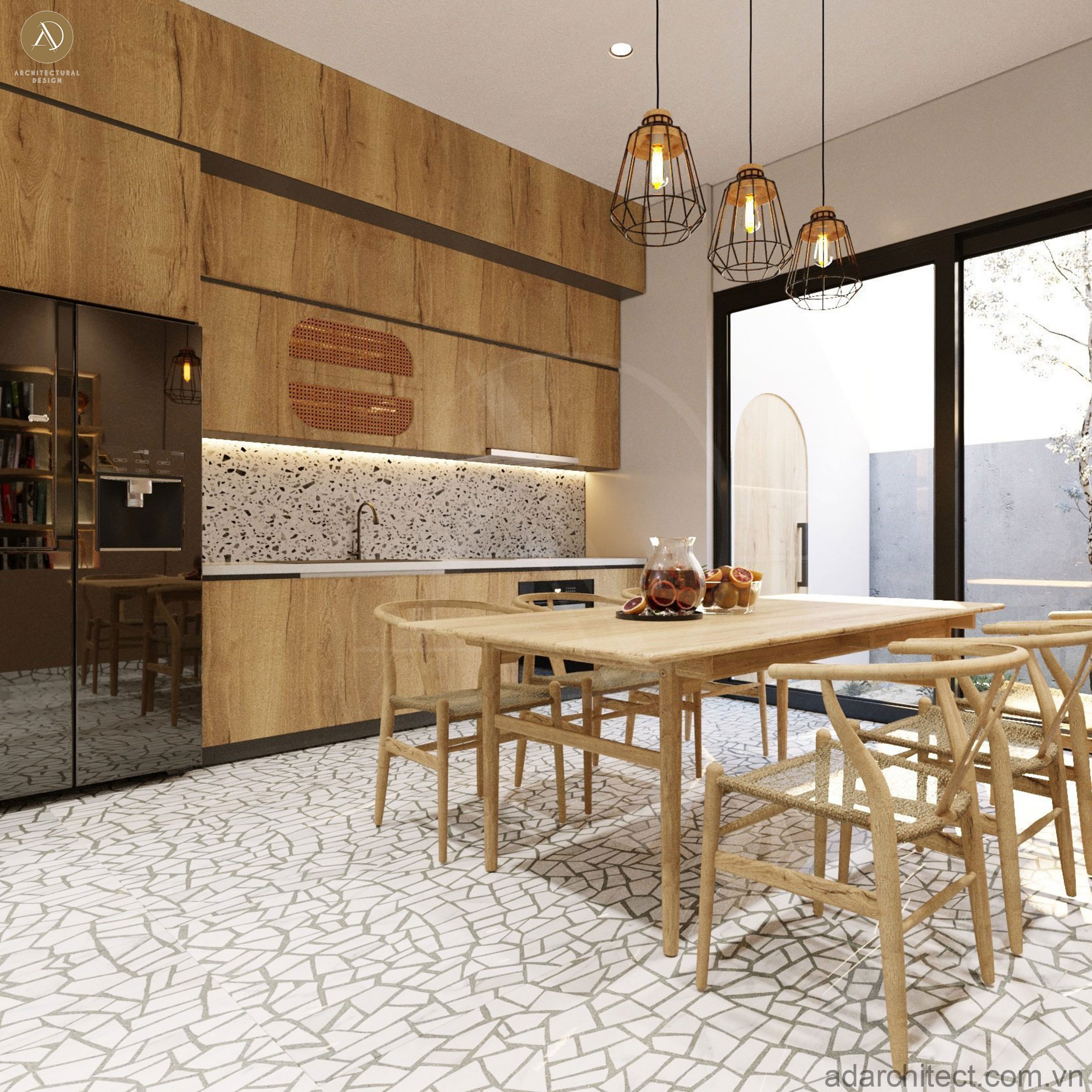 thiết kế nhà 4 phòng ngủ: bếp nhỏ gọn hiện đại cho nhà phố