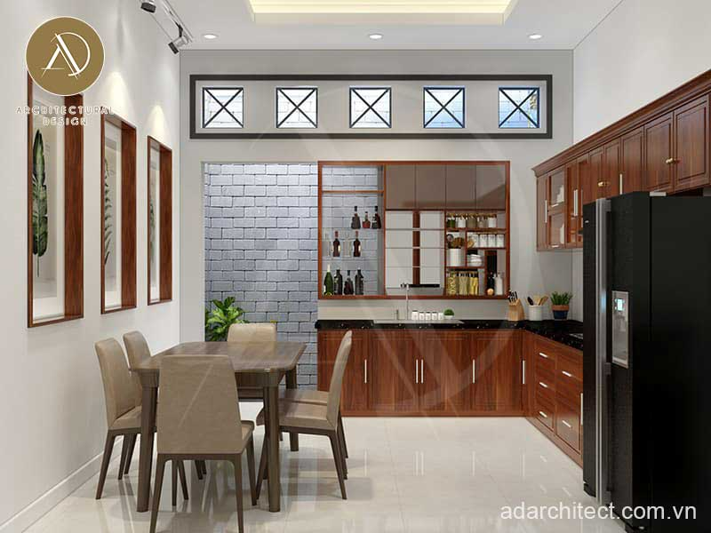 thiết kế nội thất phòng bếp tiện nghi cho mẫu biệt thự mini 2 tầng hiện đại 