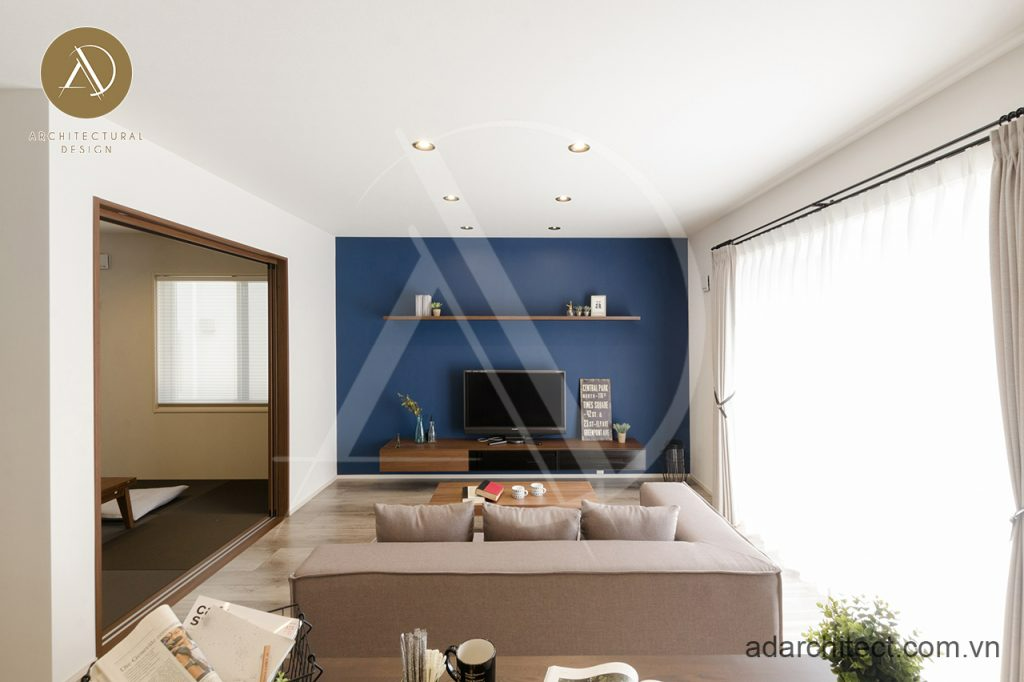 thiết kế nội thất phòng khách tối giản cho mẫu biệt thự mini 1 tầng hiện đại 