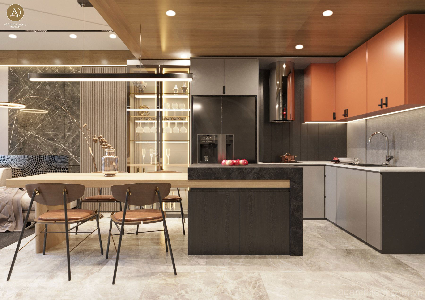 Thiết kế nội thất chung cư: không gian bếp sang trọng 