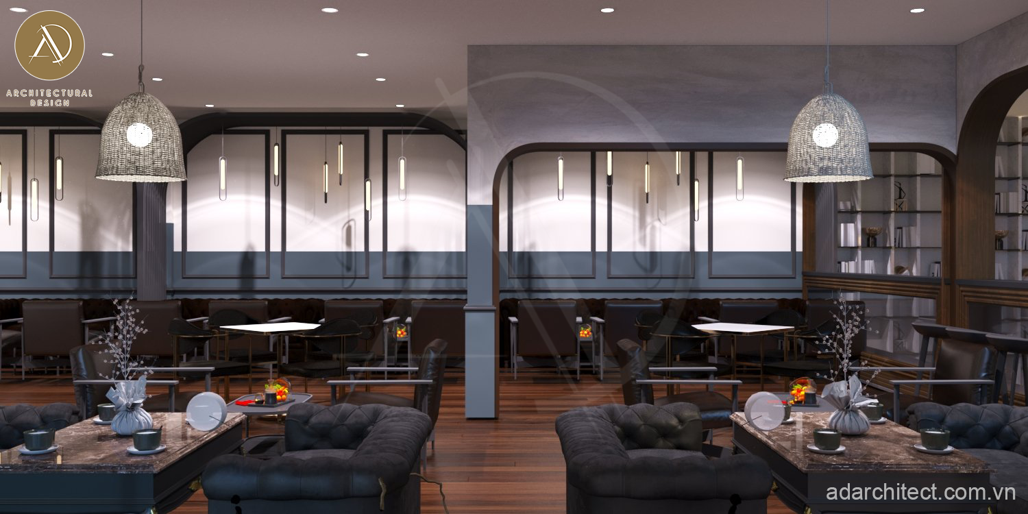 thiết kế thi công quán cafe với cách sắp xếp bố trí không gian hợp lí 