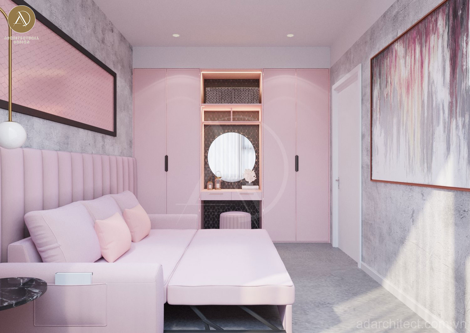 Thiết kế phòng studio có không gian phòng ngủ thuận tiện trong việc nghỉ ngơi cho nhân viên