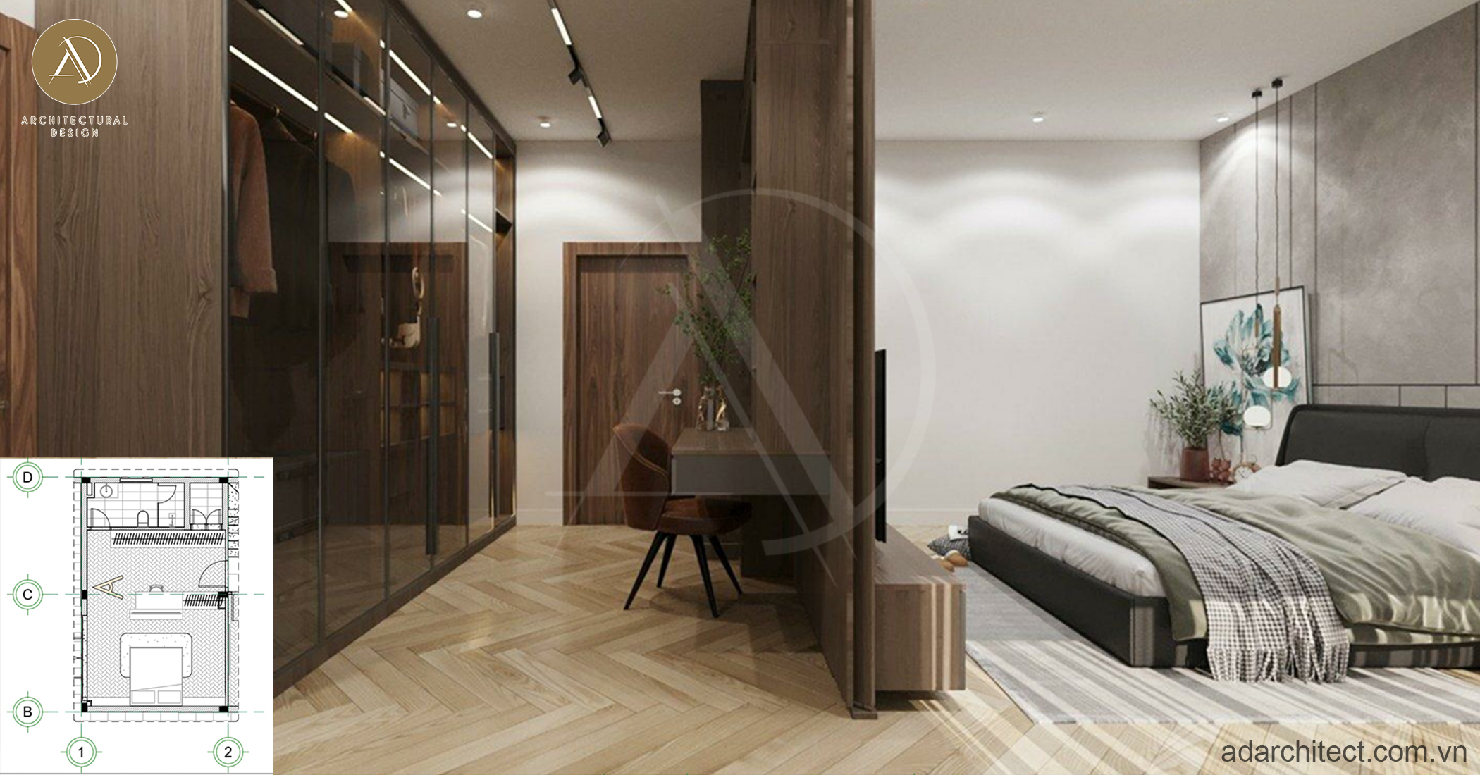 Biệt thự 3 tầng hiện đại có phòng ngủ được thiết kế rộng rãi với nhiều nột thất tiện nghi