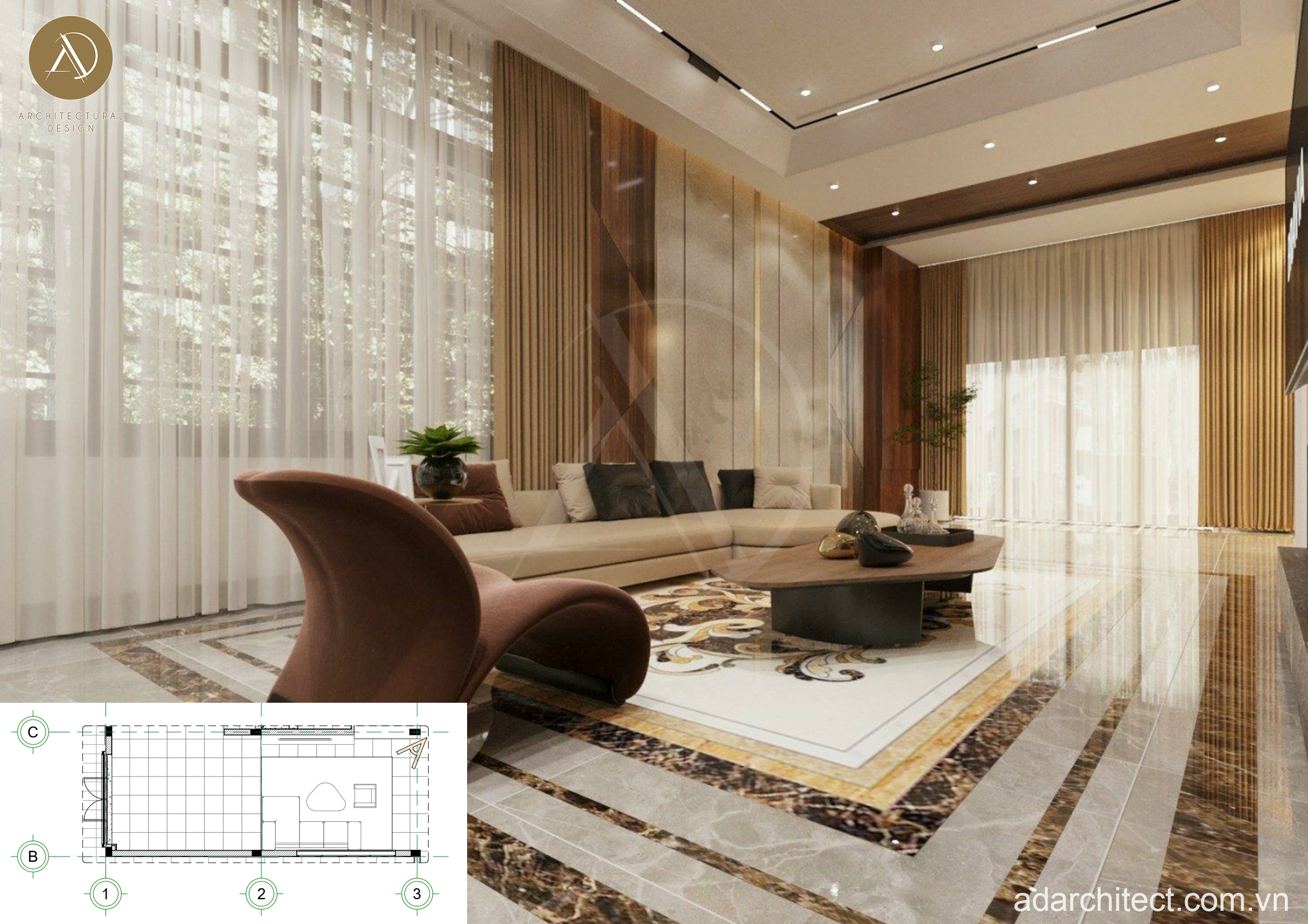 KTS lựa chọn nội thất bàn ghế sofa cao cấp cho biệt thự 3 tầng hiện đại 