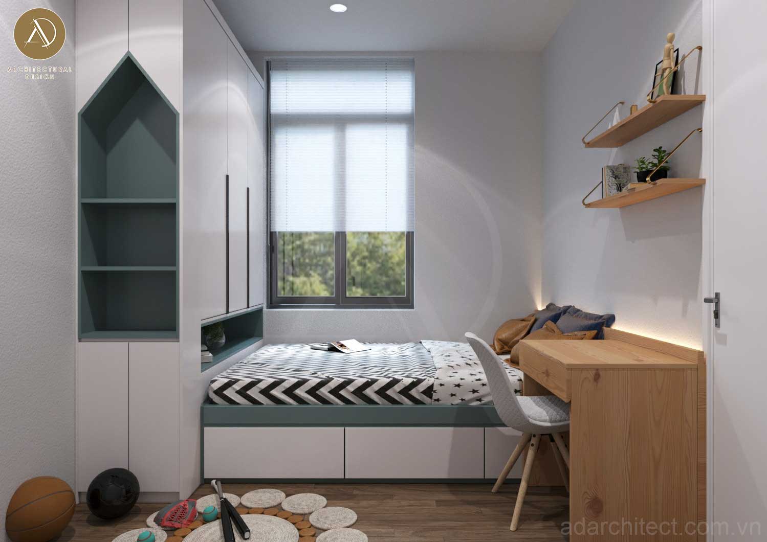 thiết kế nhà mặt tiền 8m sâu 10m: phòng ngủ cho bé dễ thương