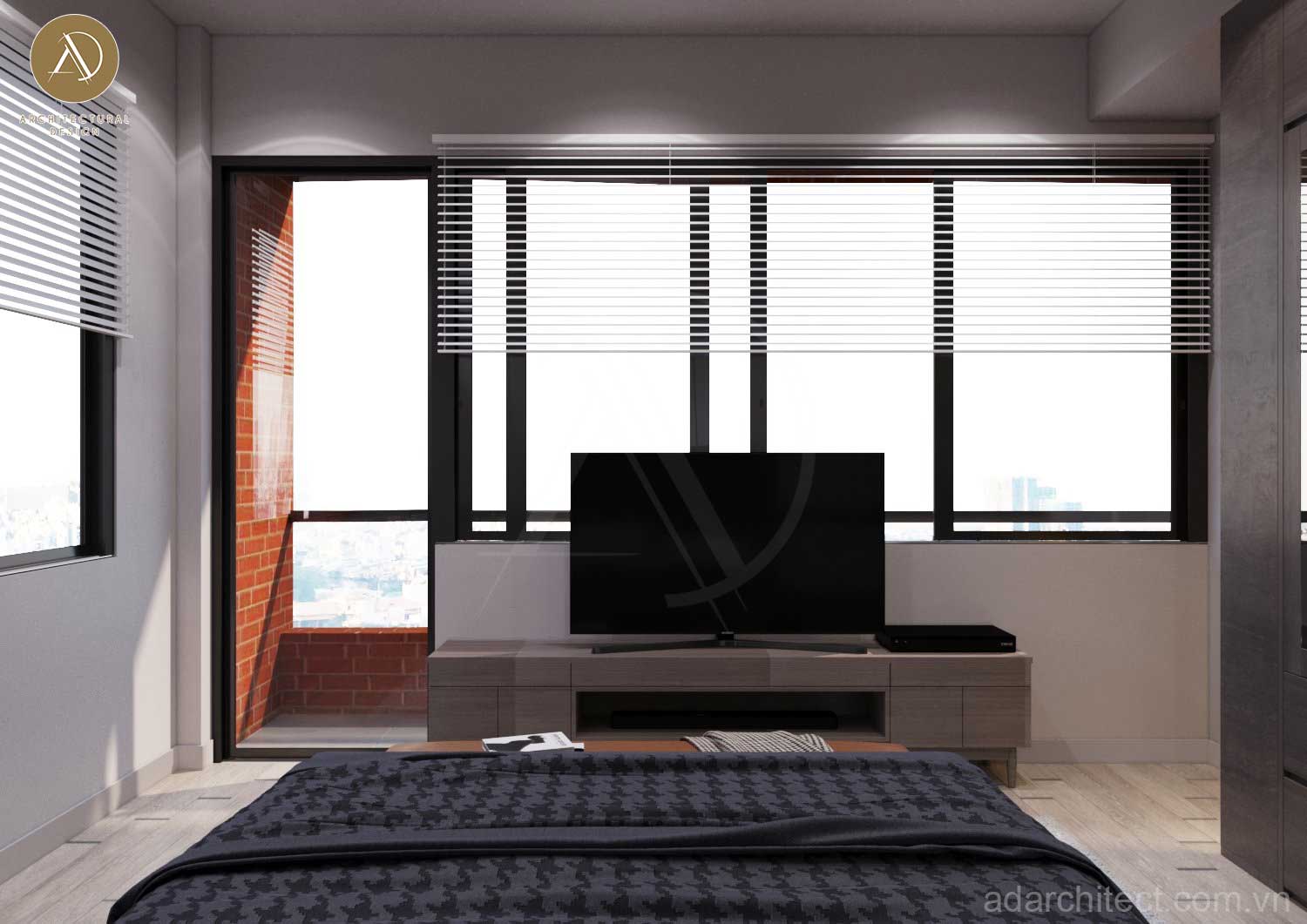 mẫu nhà ở kết hợp kinh doanh: thiết kế phòng ngủ có nhiều cửa sổ thông thoáng