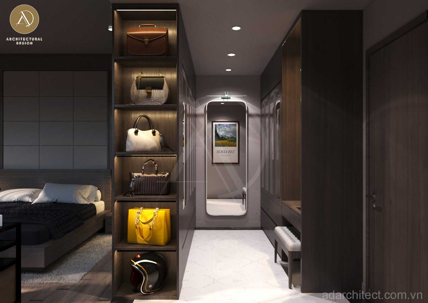 mẫu nhà ở kết hợp kinh doanh: thiết kế phòng ngủ tích hợp với phòng thay đồ vô cùng tiện nghi