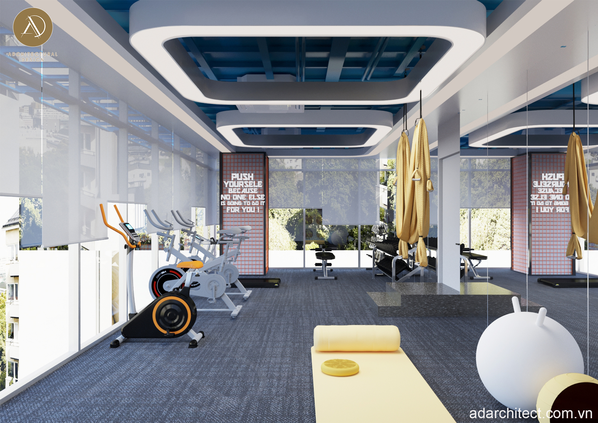 thiết kế phòng tập gym cho văn phòng công ty: trang bị nhiều thiết bị tân tiến, cao cấp