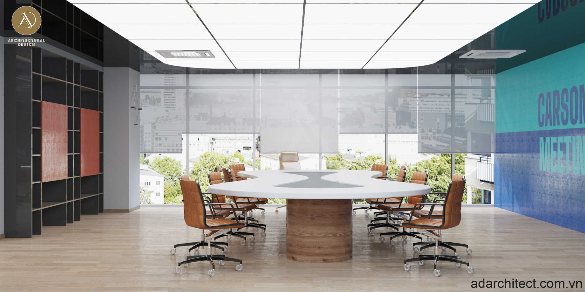 thiết kế văn phòng công ty có phòng họp chung rộng rãi, chuyên nghiệp