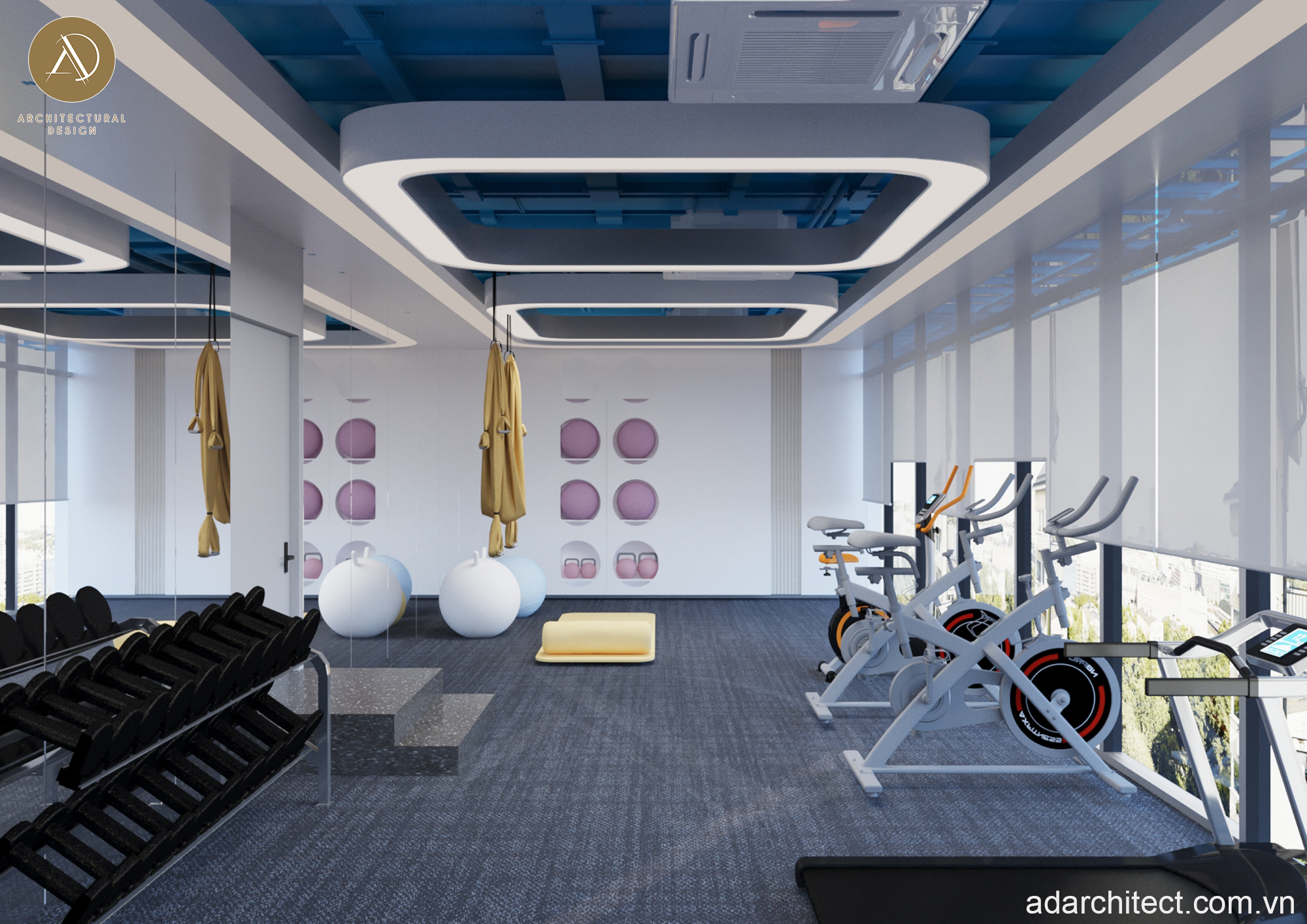 thiết kế văn phòng công ty có phòng tập gym nâng cao sức khỏe nhân viên