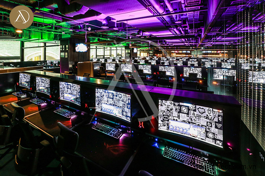 thiết kế quán net đẹp, phòng game, cypergame chuyên nghiệp: hệ thống đèn led và hiệu ứng ánh sáng bắt mắt
