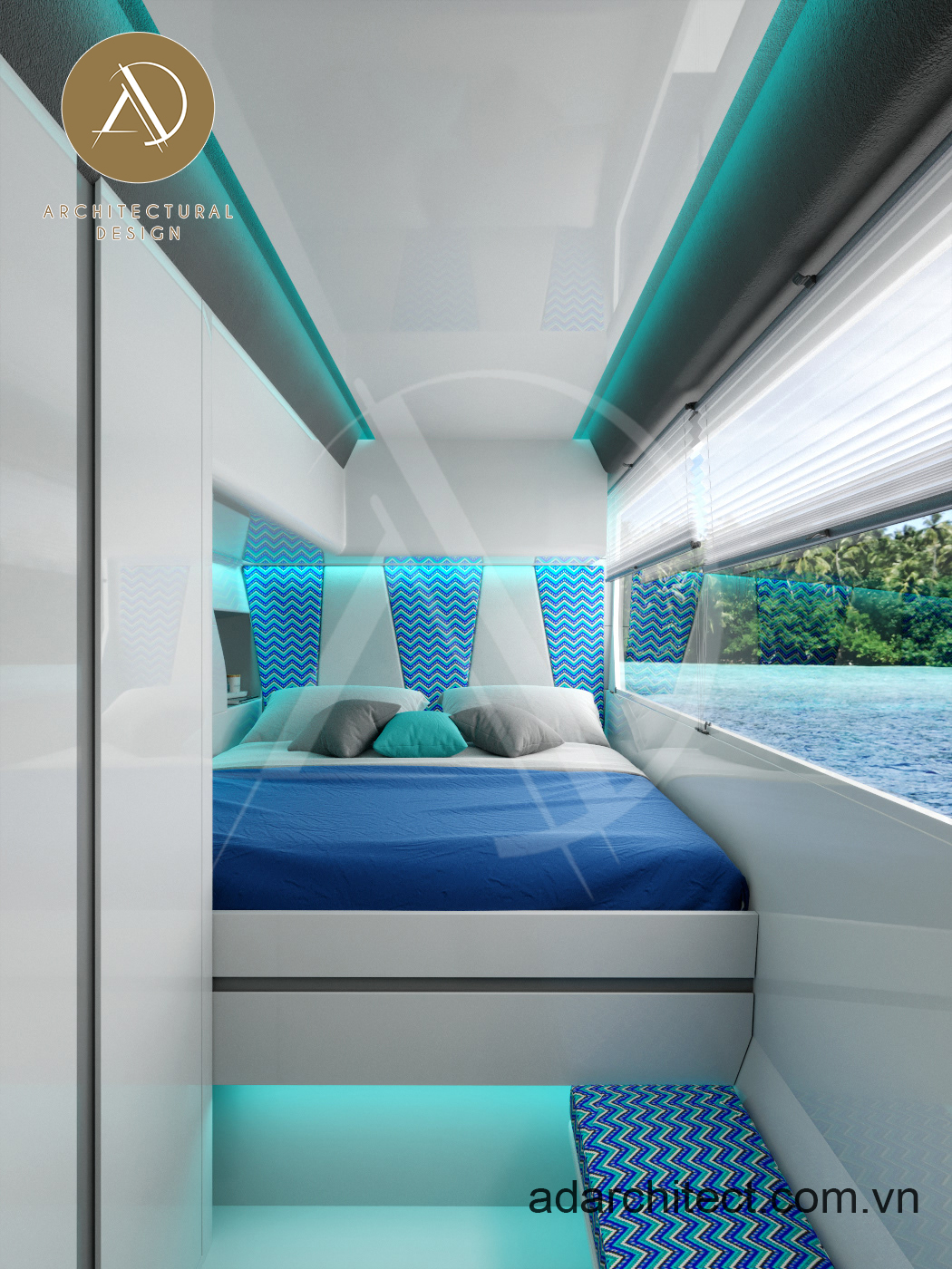 Thiết kế nội thất du thuyền: Sử dụng tông màu nhạt để tạo cảm giác thoáng mát, không gian rộng hơn